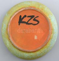 Karácsonyi Zsuzsa mázas kerámia gyertyatartó. Jelzett, hibátlan 17 cm