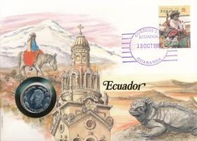 Ecuador 1985. 1S felbélyegzett borítékban, bélyegzéssel, német nyelvű leírással T:UNC Ecuador 1985. 1 Sucre in envelope with stamp and cancellation, with German description C:UNC