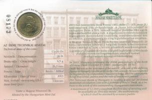 2003. 20Ft Cu-Ni-Zn "Deák Ferenc" elsőnapi veret "08173" sorszámú emléklapon T:U...