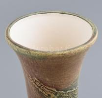 Retro plasztikus kerámia váza. Kézzel festett, jelzés nélkül, hibátlan 23 cm