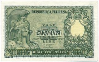 Olaszország 1951. 50L &quot;3291 084732&quot; T:F szép papír Italy 1951. 50 Lire &quot;3291 084732&quot; C:F fine paper Krause P#91