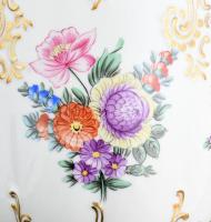 Hollóházi nagy kaspó. Kézzel festett, jelzett, aranyozott, kis kopással d: 17 cm, m: 16 cm