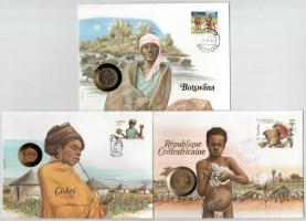 3db-os érmés boríték tétel, mind különféle és német nyelvű tájékoztatóval, benne: Botswana, Ciskei, Közép-afrikai Államok T:UNC patina