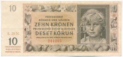 Német Harmadik Birodalom / Cseh-Morva Protektorátus 1942. 10K T:F kis szakadás German Third Empire / Protectorate of Bohemia and Moravia 1942. 10 Korun C:F small tear Krause P#8