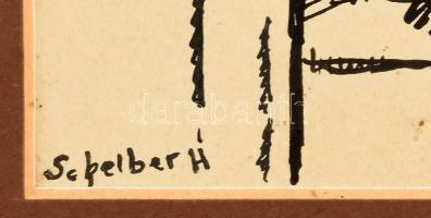 Scheiber Hugó: Szivarozók. Nyomat, paszoartuban, keretben 12x16 cm