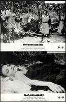 cca 1985 ,,Sólyomasszony" című amerikai kalandfilm jelenetei és szereplői, 9 db vintage produkciós filmfotó ezüst zselatinos fotópapíron, a használatból eredő (esetleges) kisebb hibákkal, 18x24 cm