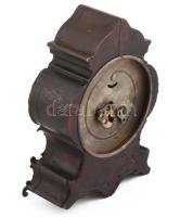 Régi rézveretes, fa asztali óra, sérült, nem működik, m: 23,5 cm