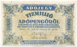 1946. 10.000.000AP nem vízjeles papíron T:F tűzőgép ly. Adamo P53