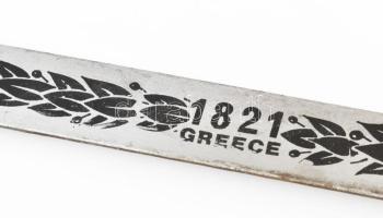Görög függetlenségi háború kard replika, kopásokkal, h: 64 cm