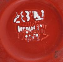 Piros zománcozott tejeskanna, jelzett, kis zománcsérülésekkel, m: 17 cm