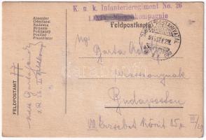 1915 Tábori Postahivatal 77. - dombornyomott katonai lap / K.u.k. Infanterieregiment No. 26. 1./XIV....