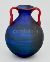 Piros kék üveg váza, anyagában színezett, hibátlan, m: 21 cm