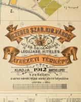 1912 Szeged szabad királyi város átnézeti térképe, kiadja: Bartos Lipót, 1:6500. Hajtott, 86x61,5 cm