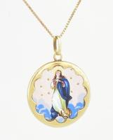 Arany (Au) 14 K venezianer nyaklánc Szűz Mária medállal, jelzett, h: 36,5 cm, bruttó: 4 g