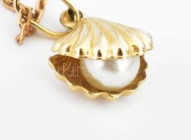 Arany (Au) 14 K anker nyaklánc gyöngyös kagyló függővel, jelzett, h: 54 cm, 1,8×1,1 cm, bruttó: 4,4 ...