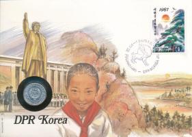 Észak-Korea 1959. 10ch felbélyegzett borítékban, bélyegzéssel, német nyelvű leírással T:UNC North Korea 1959. 10 Chon in envelope with stamp and cancellation, with German description C:UNC