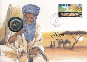 Niger felbélyegzett borítékban, bélyegzéssel, benne Nyugat Afrikai Államok 1987. 50Fr, német nyelvű leírással T:UNC Niger in envelope with stamp and cancellation, in it West African States 1987. 50 Francs with German language description C:UNC