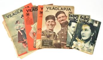 1936 Rádióújság 2 száma + 1937-1941 Tolnai világlapja 6 száma, szakadozott borítókkal.