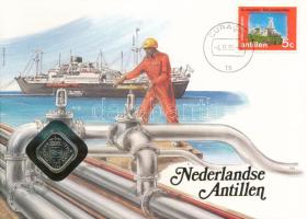 Holland-Antillák 1985. 5c felbélyegzett borítékban, bélyegzéssel, német nyelvű leírással T:UNC  Netherlands Antilles 1985. 5 Cents in envelope with stamp and cancellation, with German description C:UNC