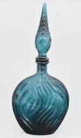 Türkiz színű díszüveg, dugóval, anyagában színezett, jelzés nélkül, hibátlan, m: 39,5 cm