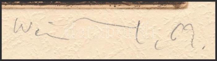 Weisz Zsuzsa (1925-2017): Tokaj. Rézkarc, papír, jelzett, lap széle körbevágva, 10×20 cm. Magyar bor...