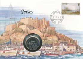 Jersey 1988. 10p Cu-Ni felbélyegzett borítékban, bélyegzéssel, német nyelvű leírással T:AU  Jersey 1988. 10 Pence Cu-Ni in envelope with stamp, with German description C:AU