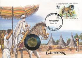 Kamerun felbélyegzett borítékban, bélyegzéssel, benne Nyugat Afrikai Államok 1985. 5Fr, német nyelvű leírással T:1 Cameroon in envelope with stamp and cancellation, in it West African States 1985. 5 Francs with German language description C:UNC