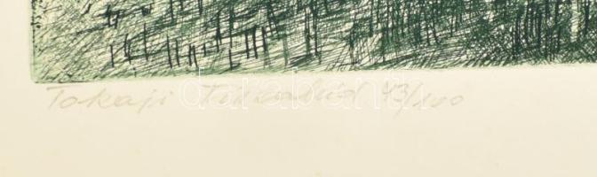 Csisztu Mihály (1933-2008) Tokaji Tiszahíd. Rézkarc, papír. Jelzett. Számozott: 43/100, 22x43 cm