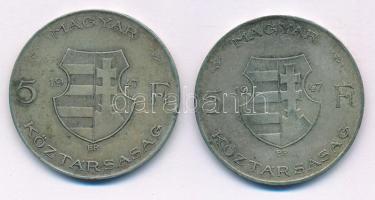 1947. 5Ft Ag "Kossuth" (2x) T:VF,F patina 
Adamo F8.1