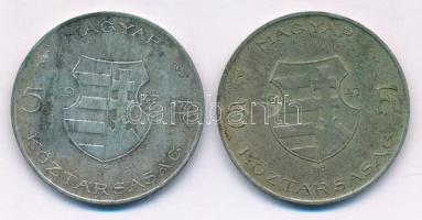 1947. 5Ft Ag "Kossuth" (2x) T:VF,F patina 
Adamo F8.1