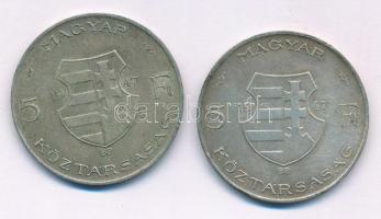 1947. 5Ft Ag "Kossuth" (2x) T:VF,F patina 
Adamo F8.1