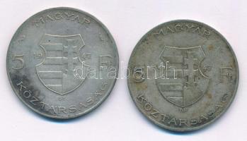 1947. 5Ft Ag "Kossuth" (2x) T:VF,F patina 
Adamo F8.1