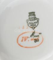Zsolnay cukortartó, nem hozzáillő sérült fedővel, pattanással, kopással, jelzéssel, m: 12 cm