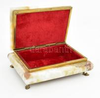 Ékszeres doboz, réz szerelékkel, sérüléssel, 18x13x6,5 cm