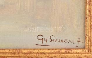 Gy. Simon J. jelzéssel: Atmoszférikus táj. Olaj, karton. Dekoratív fakeretben. 59x70 cm