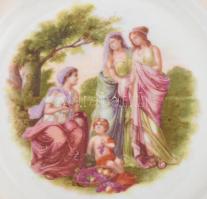 Zsolnay historizáló jelenetes süteményes tányér szett, 6 darab, matricás, közte jelzéssel, kopással,...