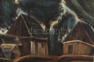 Jelzés nélkül. Fények a házak felett. Pasztell, papír. Üvegezett, sérült fakeretben. 70x80 cm