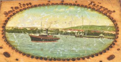 Balatonfüredi festett fadoboz, kulcs nélkül, kopásokkal, 12x7,5x5 cm