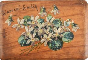 Tarcsai emlék - festett fadoboz, sérüléssel, kulcs nélkül, 15x10x7 cm