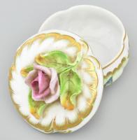 Herend rózsa plasztikás bonbonier, kopással, jelzéssel, m: 7 cm