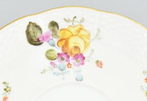 Herend kétfüles leveses csésze alátéttel, virágmintás, kézzel festett, hibátlan, d: 15,5 cm
