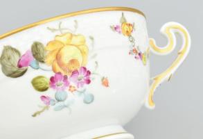 Herend kétfüles leveses csésze alátéttel, virágmintás, kézzel festett, hibátlan, d: 15,5 cm