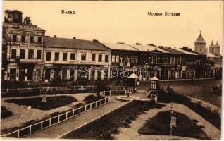 Buzau, Buzeu, Bodzavásár; Grosse Strasse / street view, pharmacy, shops