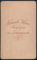 cca 1865 Női portré, keményhátú fotó Schmidt Vilmos székesfehérvári műterméből, 10,5×6,5 cm