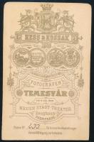 cca 1885 Férfiportré, keményhátú fotó Hess & Kossak temesvári műterméből, 10,5×6,5 cm