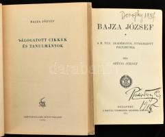 Szücsi József: Bajza József. A M. Tud. Akadémiától jutalmazott pályamunka. Bp., 1914, MTA (Hornyánszky-ny.), 2 sztl. lev.+497+(1) p. Kiadói aranyozott egészvászon-kötés, a gerincen kis foltokkal, néhány lapon kis lapszéli szakadással/folttal, tulajdonosi névbejegyzéssel, több lapon ceruzás bejegyzésekkel. + Bajza József: Válogatott cikkek és tanulmányok. Vál., a bevezetőt és az útmutatót írta: Lukácsy Sándor. Bp., 1954, Szépirodalmi Könyvkiadó. Kiadói félvászon-kötés, kissé kopottas borítóval. Megjelent 3000 példányban.