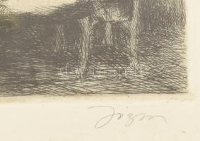 Józsa Sándor (1910-1989): Harmonikázó. Rézkarc, papír, jelezve jobbra lent, lap széle kissé foltos, ...