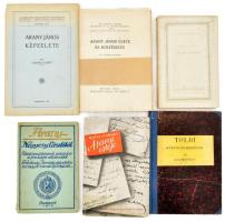 Arany János, 4 kötet (+1 Arany László): Arany János: Toldi. Bp., é.n., Franklin-Társulat. + Négyesy László: Arany. Bp., 1917, Franklin-Társulat. Második kiadás. + Császár Elemér: Arany János képzelete. Debrecen, 1927, Tiszta István Tudományos Társaság. + Császár Elemér: Arany János élete és költészete. Bp., 1936/37, Kovács-ny. + Rolla Margit: Arany estéje. Bp., 1944, Kir. M. Egyetemi Nyomda. + Somogyi Sándor: Arany László. Irodalomtörténeti tanulmányok 7. Bp., 1956, Művelt Nép. Vegyes állapotban, egy kötet fűzés nélkül.