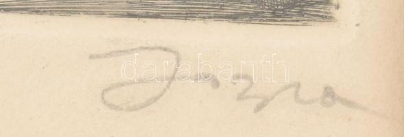 Józsa Sándor (1910-1989): Férfi könyvvel. Rézkarc, papír, jelezve jobbra lent, foltos, üvegezett fak...