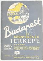 cca 1945 Budapest és környékének térképe, rajzolta: Valentiny Károly, kiadja: Gergely R. Könyvkeresk...